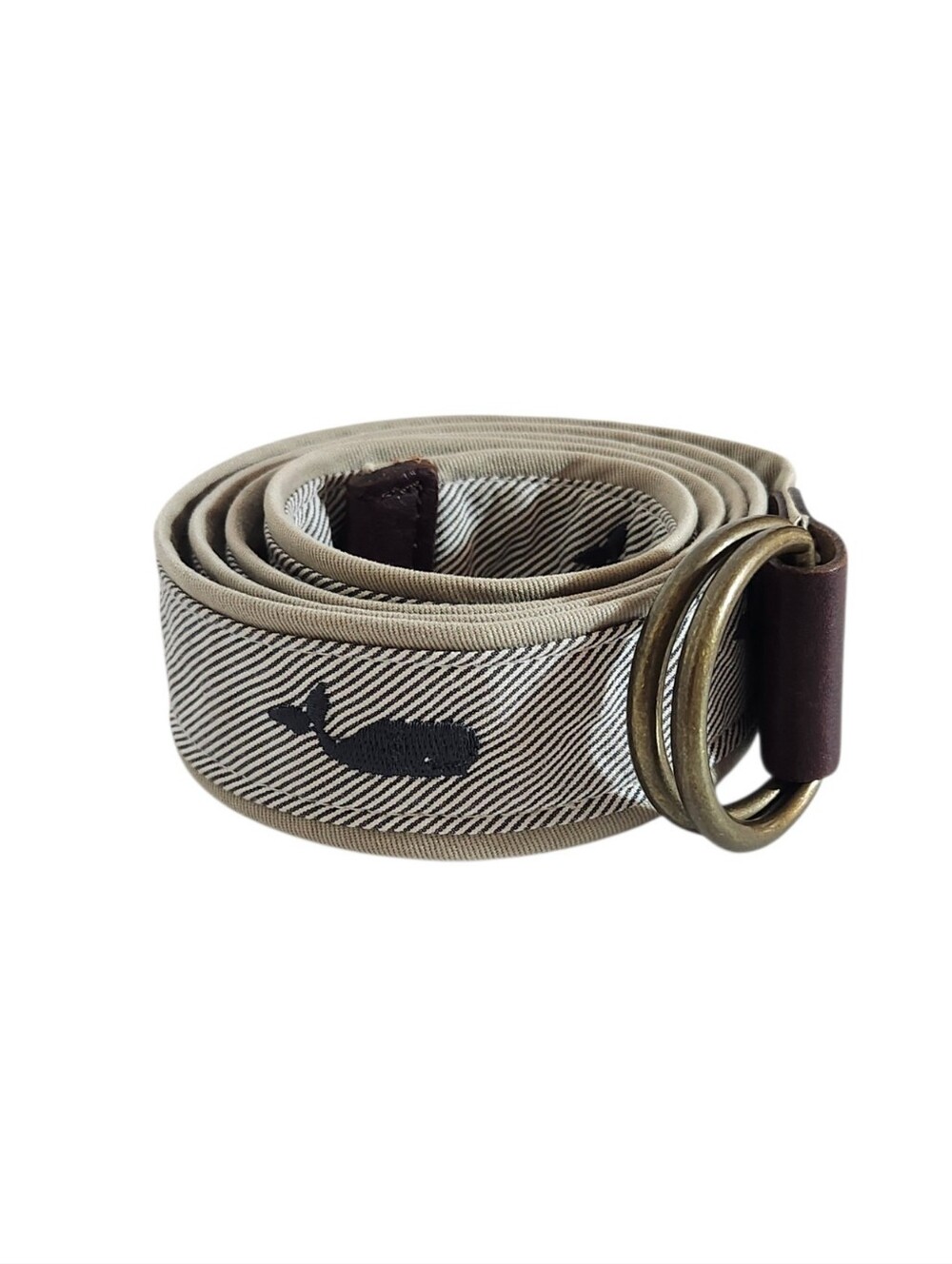 J.Crew Vintage Blue-Gray Embroidered Whale D-Ring Belt Size Large/XL